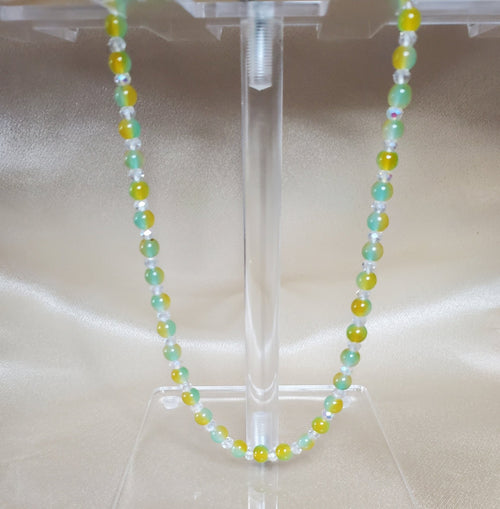 14" Summertime lime green, lemon and clear glass beads necklace. - Arts & Scraps