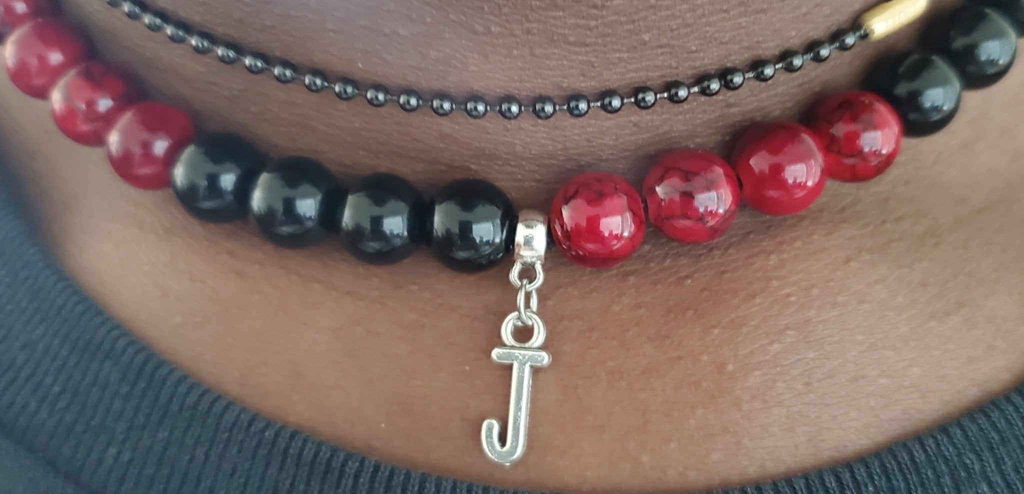Awesome black and red/black beaded initials necklace - Arts & Scraps