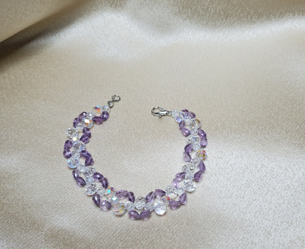 Beautiful 7" beaded amethyst and crystal bracelet - Arts & Scraps