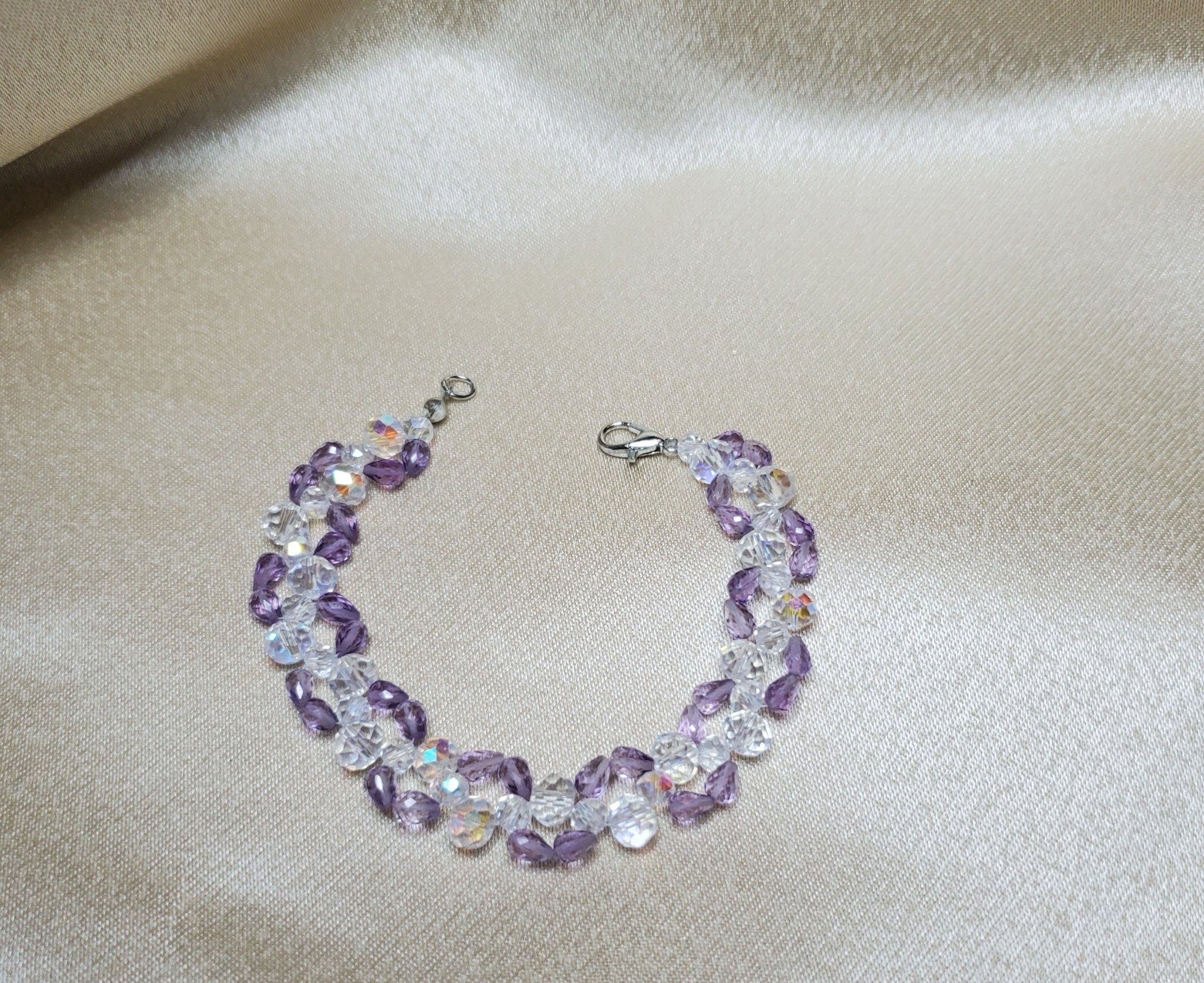 Beautiful 7" beaded amethyst and crystal bracelet - Arts & Scraps
