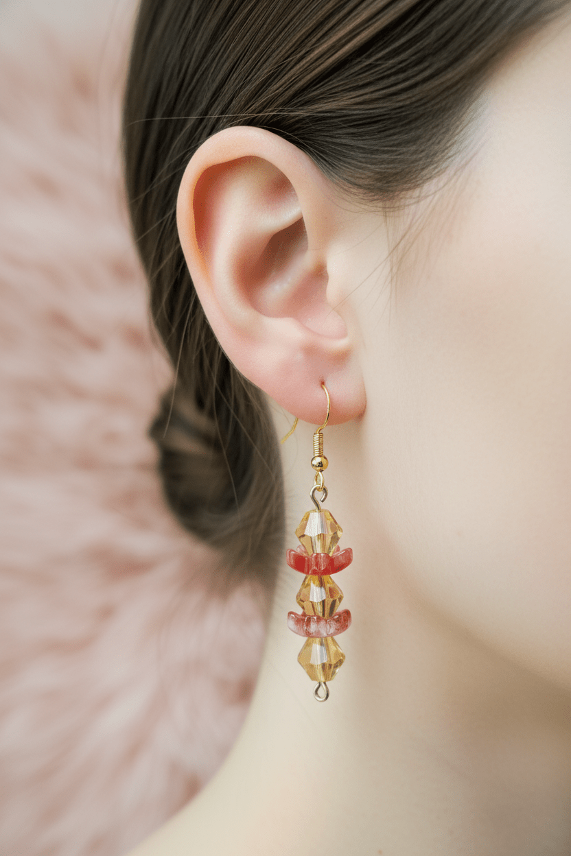 Beautiful dangling gold and pink earrings - Arts & Scraps