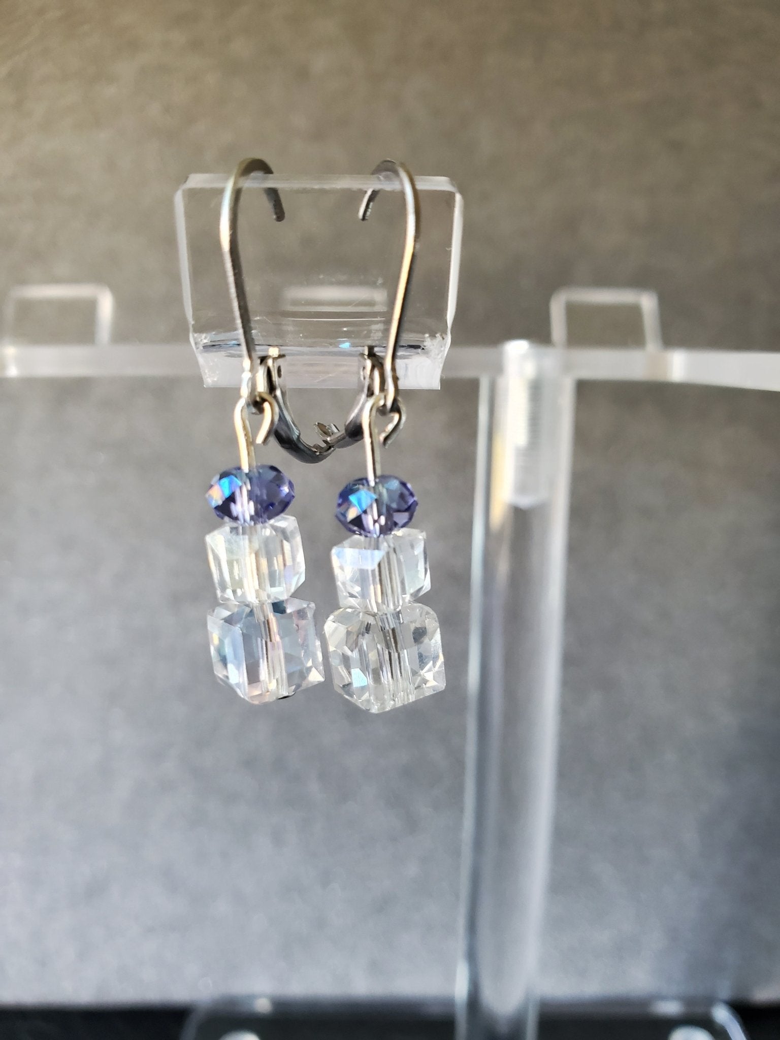 Beautiful shimmering Tanzinite and glass dangling earrings - Arts & Scraps