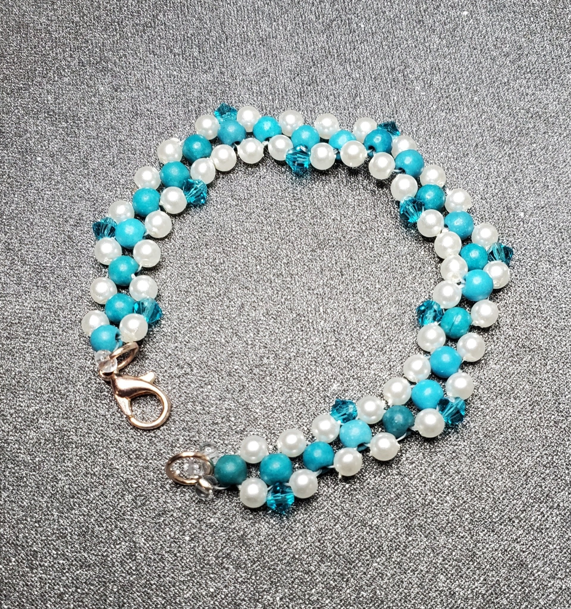 Beautiful turquoise and white wood, glass, and acrylic bracelet - Arts & Scraps