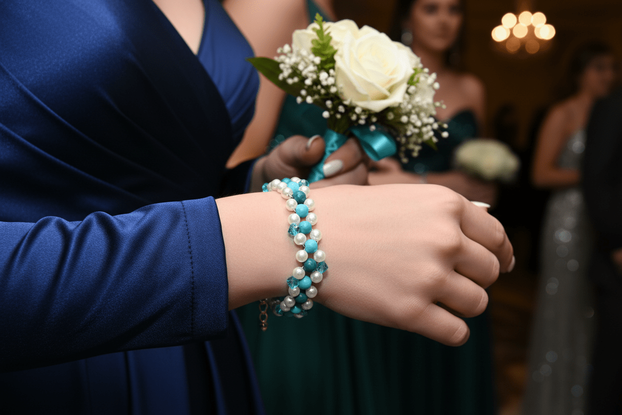Beautiful turquoise and white wood, glass, and acrylic bracelet - Arts & Scraps