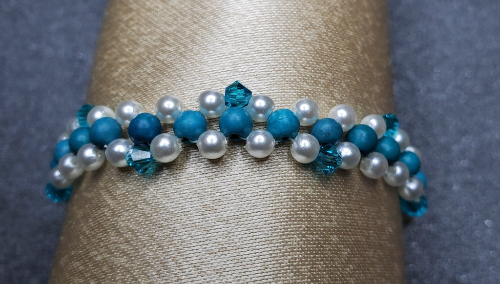 Beautiful turquoise and white wood, glass, and acrylic bracelet - Arts & Scraps