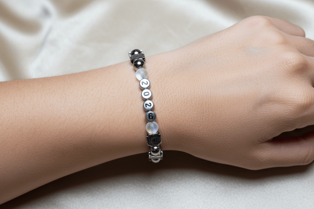 Class of 2026 silver tone glass bead bracelet - Arts & Scraps
