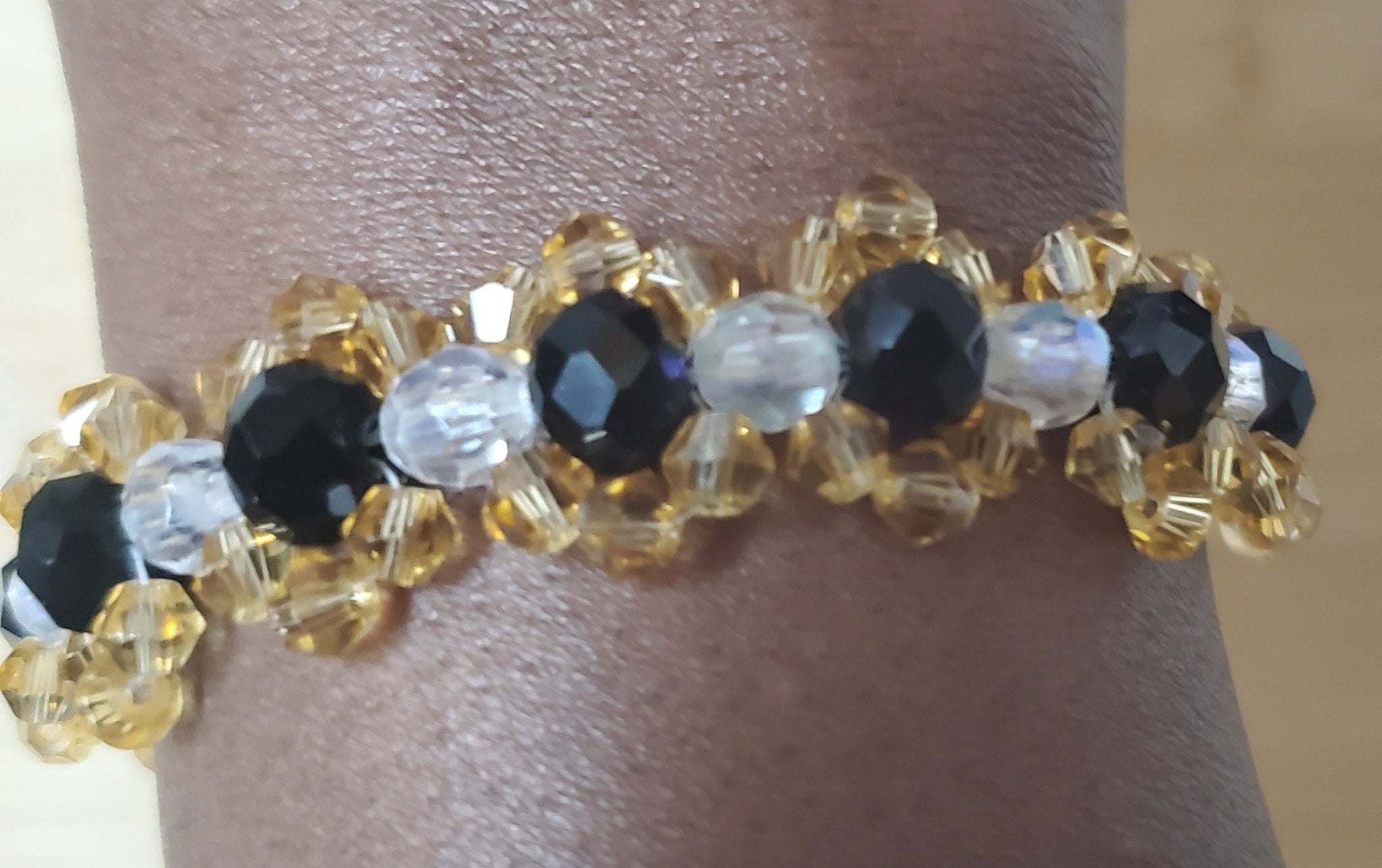Elegant gold, black, & white bead bracelet - Arts & Scraps