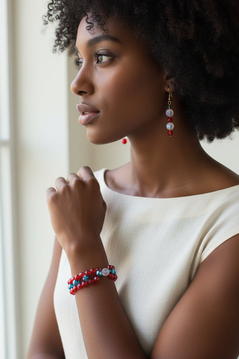 Exquisite red, white and green holiday set bracelet/earring set - Arts & Scraps