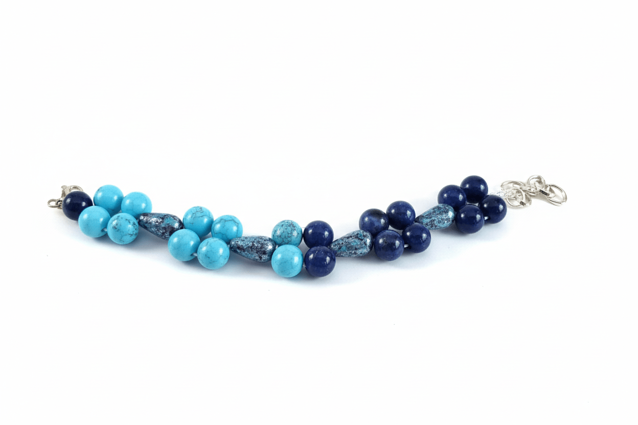 Glass bead elastic light/dark blue bracelet - Arts & Scraps