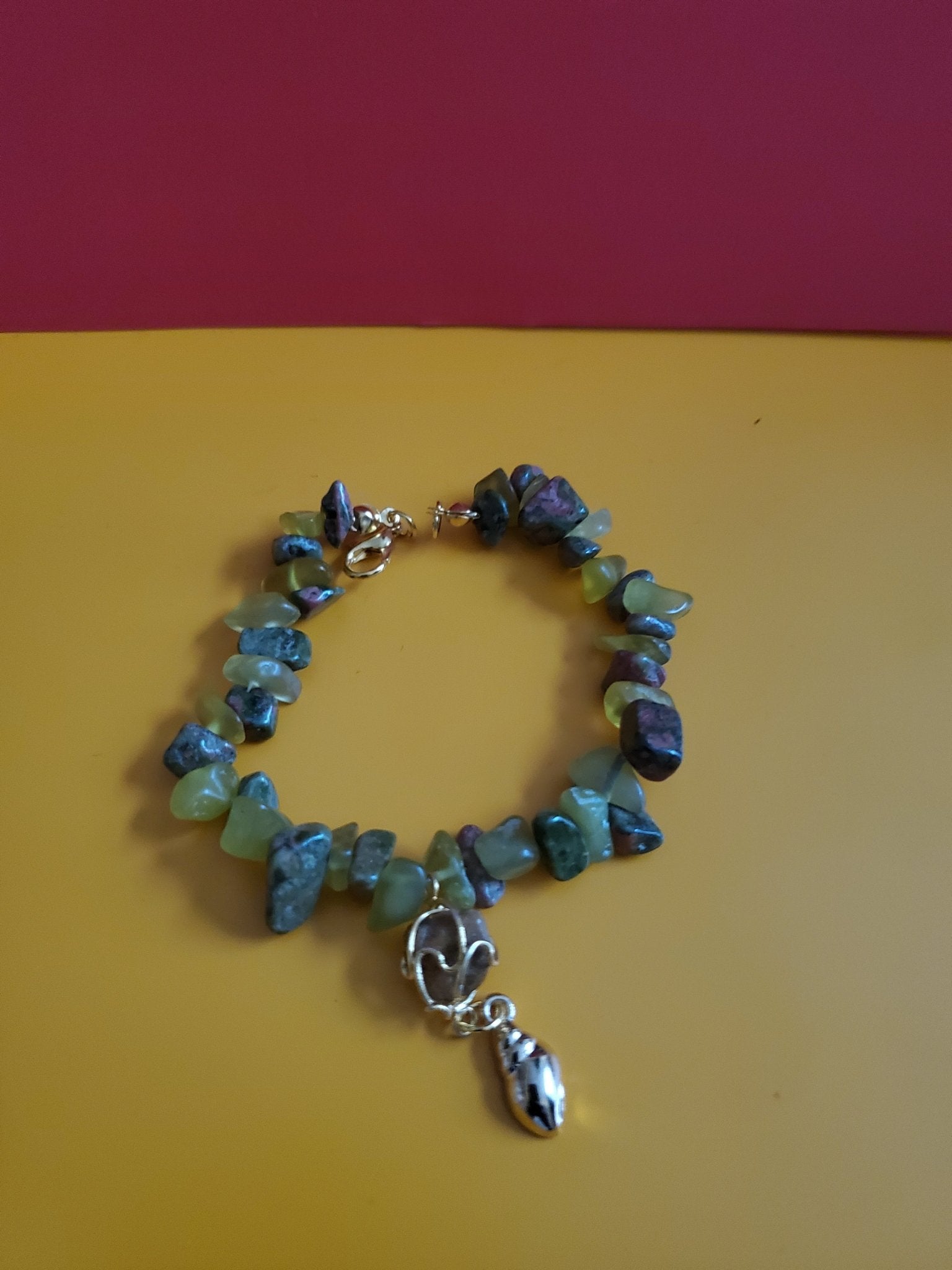 Green/brown stylish gold tone bracelet w/charm - Arts & Scraps