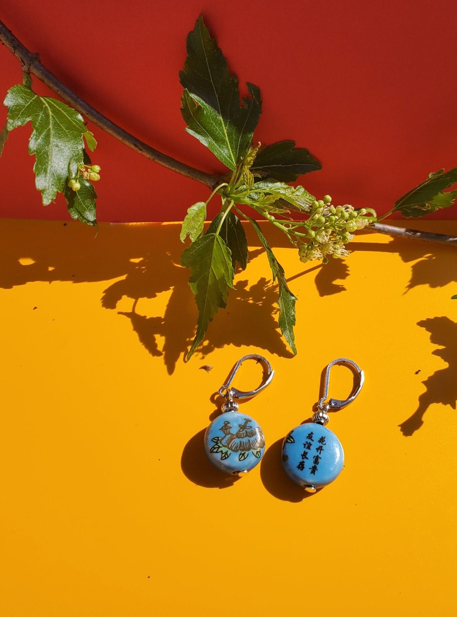 Painted porcelain dangly eastern earrings - Arts & Scraps