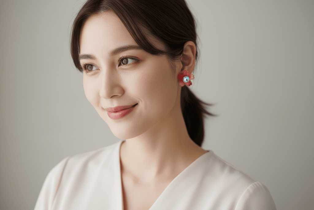 Tiny cute pink/red flower stud earrings - Arts & Scraps