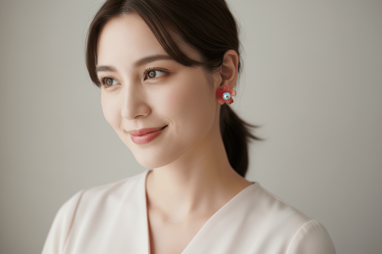 Tiny cute pink/red flower stud earrings - Arts & Scraps